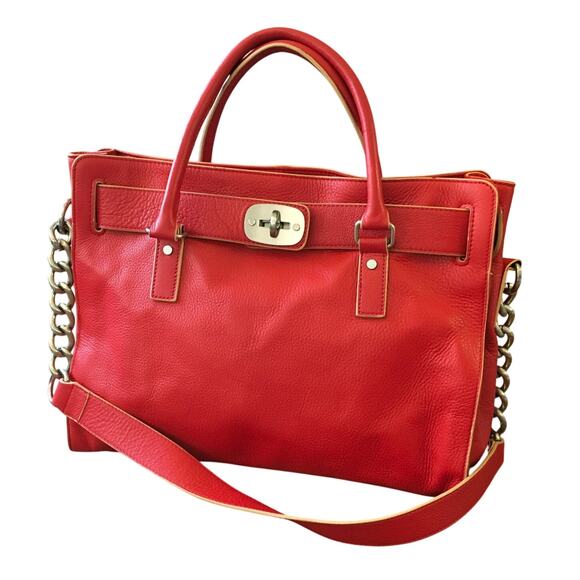 Charles Jourdan Red Pebbled Leather Large Shoulder Bag Purse Classic Vintage - Picture 1 of 12